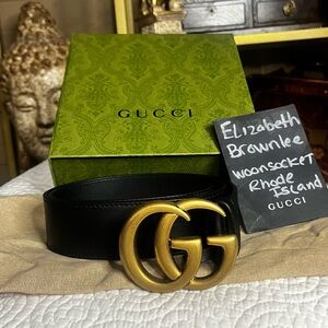 Gucci Women's GG Marmont black leather belt  1.5 inch wide; size 70 brand new